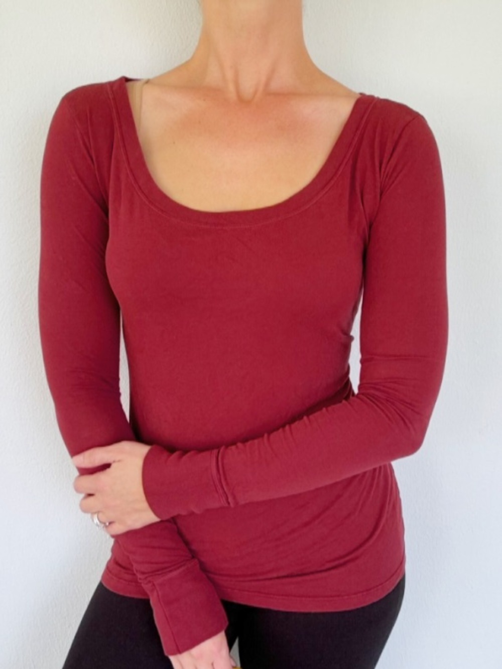 Brandy Melville maroon scoop neck long sleeve cotton tee size small